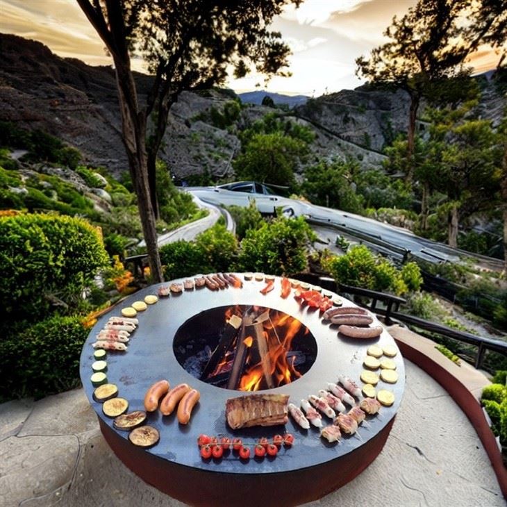 Corten Steel Bbq Set Outdoor Charcoal Bbq Grill