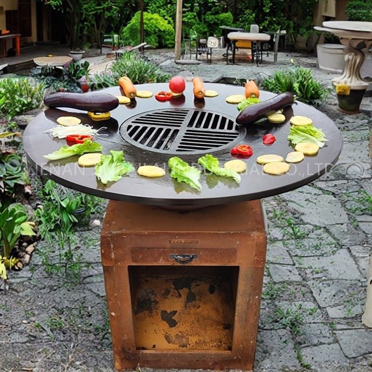 Corten Steel Bbq Set Outdoor Charcoal Bbq Grill