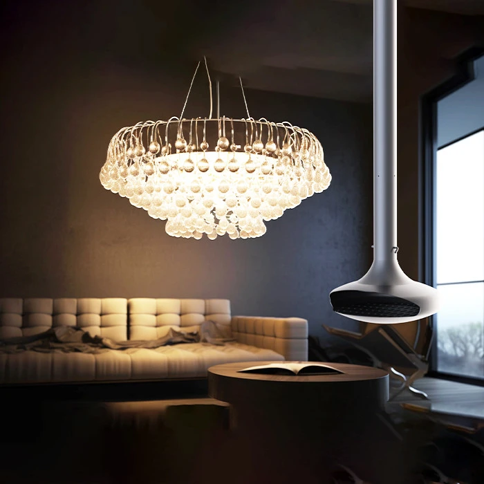 modern suspended hanging fireplace